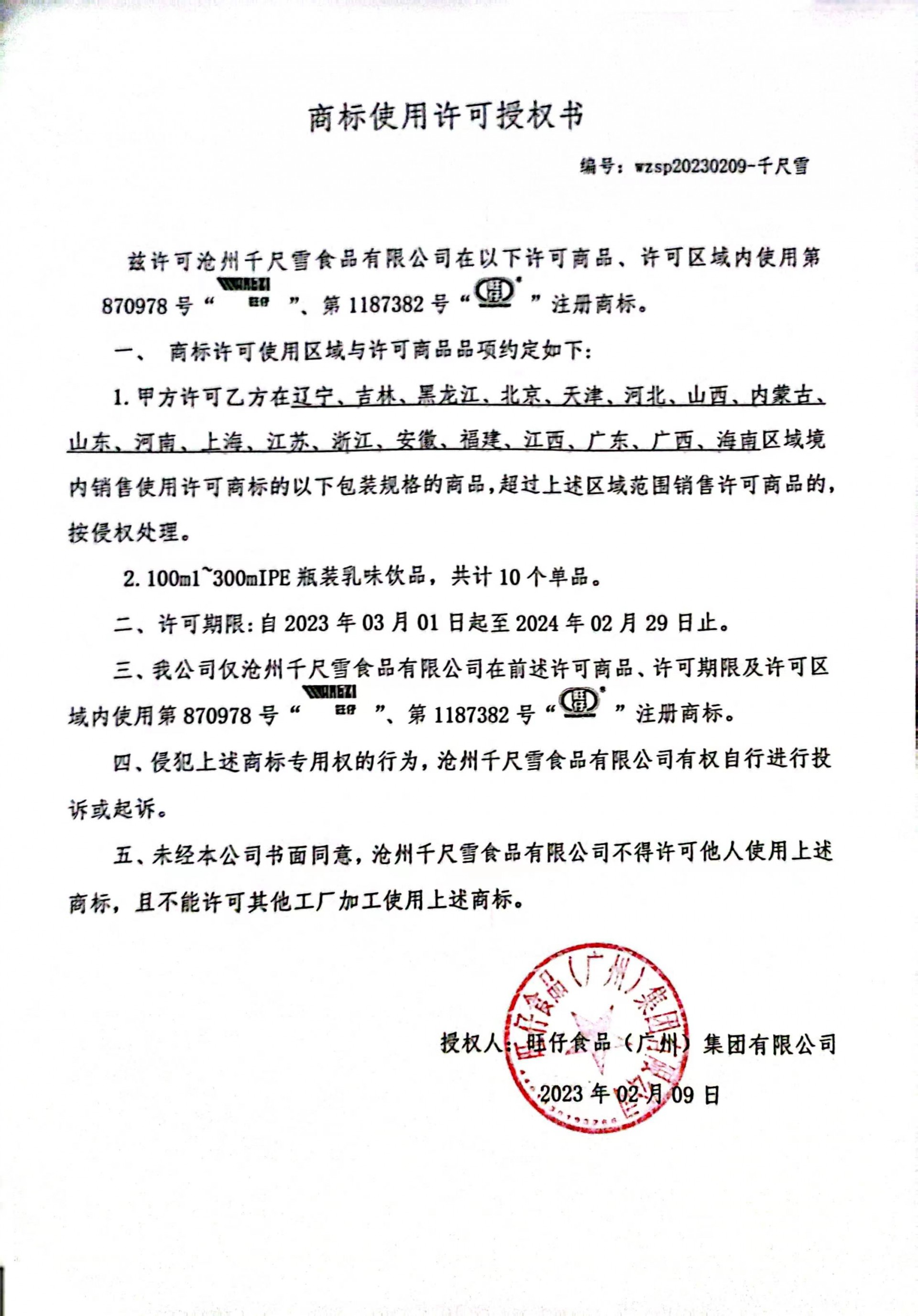 商標使用許可授權書